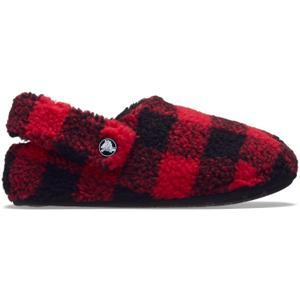210941-6wg-baby-slippers-crocs-classic-buff-check-cozzzy-varsity-red-black