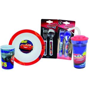 006378-glass-dinnerware-set-soup-plate-straw-glass-2-sets-of-children-s-cutlery-fun-house-disney-cars-blue-red-one-size